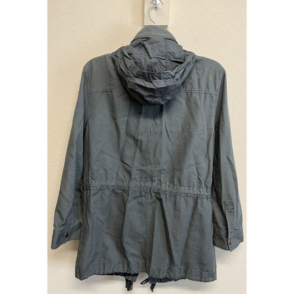 Leith Utility Olive Green Jacket Sz Small Full Zip Snap Closure Hidden Hoodie - Picture 3 of 10